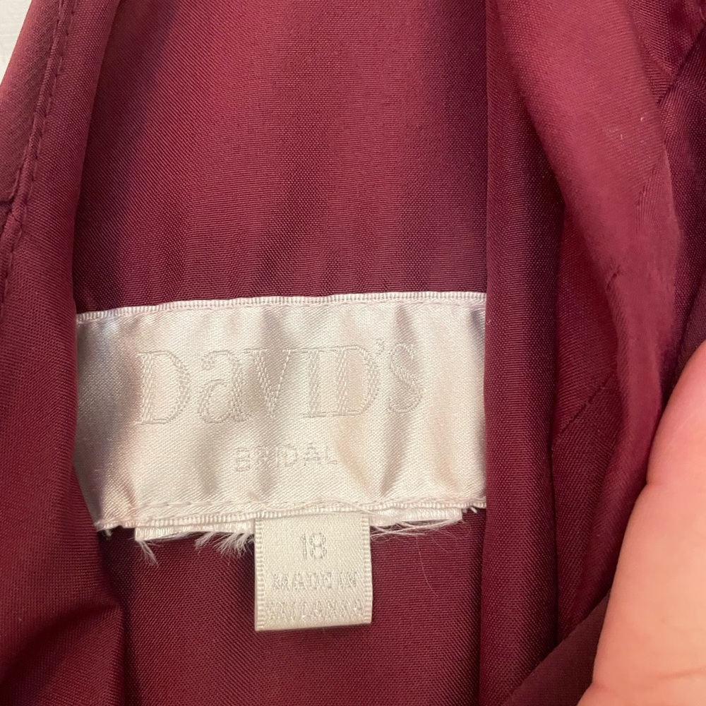 Wine Colored David’s Bridal Dress high-neck chiffon dress with cascade - Picture 7 of 8